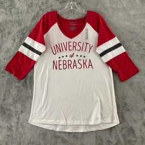 University of Nebraska Raglan T-Shirt Juniors XL Red‎ White Top Pressbox New